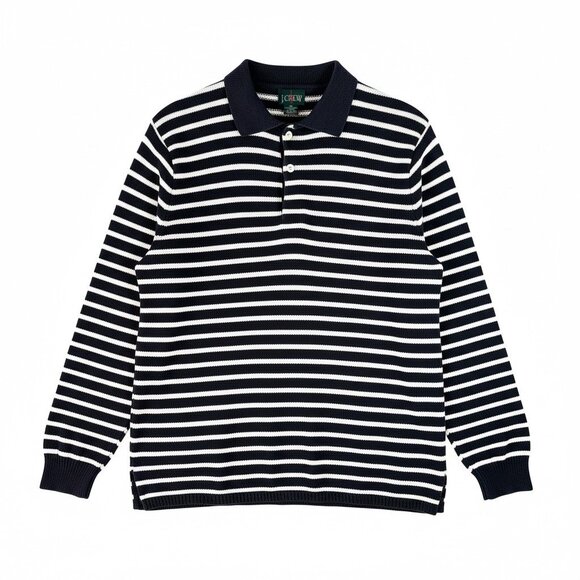 J.Crew Vintage Oarsman Striped Cotton Sweater Navy White Rugby Polo Mens Size XL